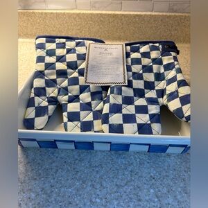 Blue and White Checkered Oven Mitts